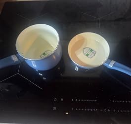 Blue pans on an induction hob